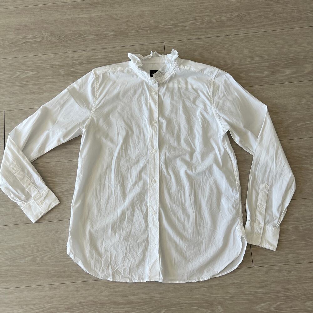 J Crew Jules Ruffle Collar Shirt In Cotton Poplin Size 6 Flaws